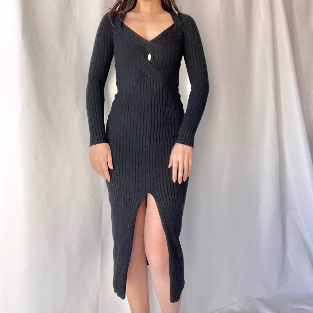 ASTR Black Rib Sweater Midi Dress
